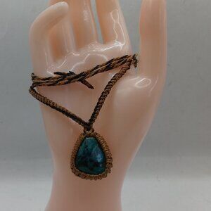 Unisex Necklace Woven Macramé Thread Natural Turquoise Stone Protection Positive